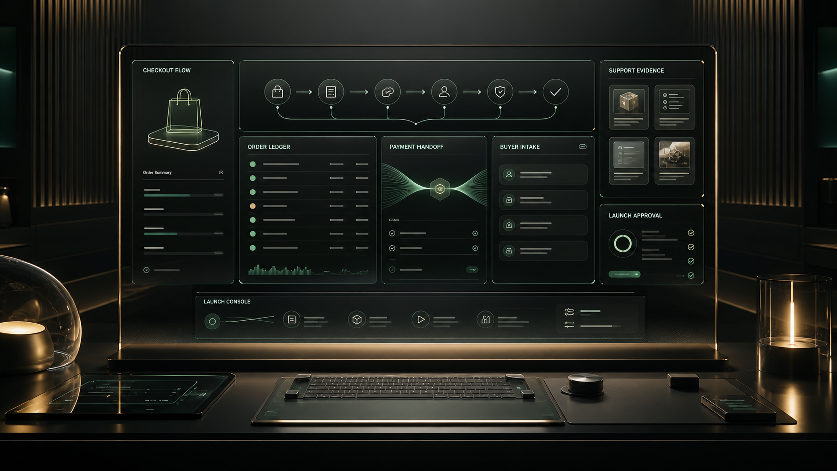 Premium command center showing sample order handoff